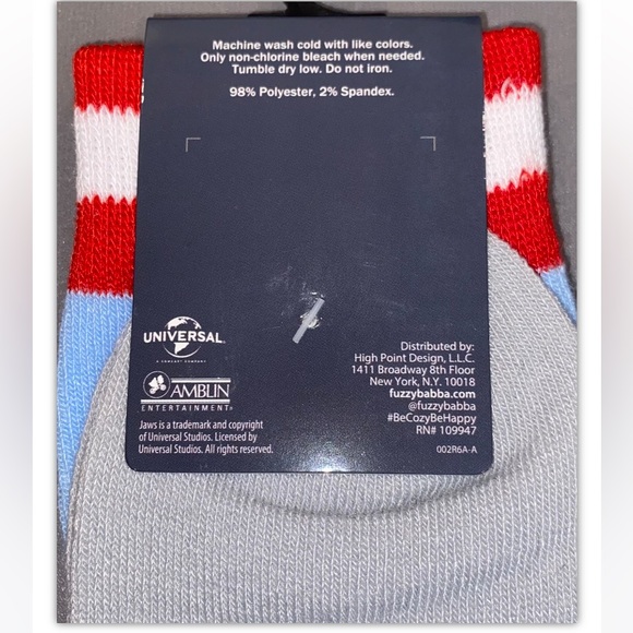 Jaws Crew Socks 1 Pair Men 6.5-12 Gray Blue Red Icon Spielberg Horror Film Shark - Picture 4 of 9